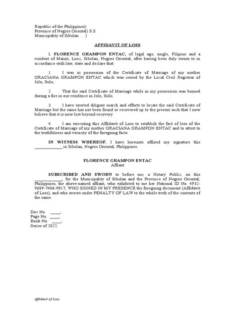 Affidavit of Loss Diploma COLLEGE and TOR .
